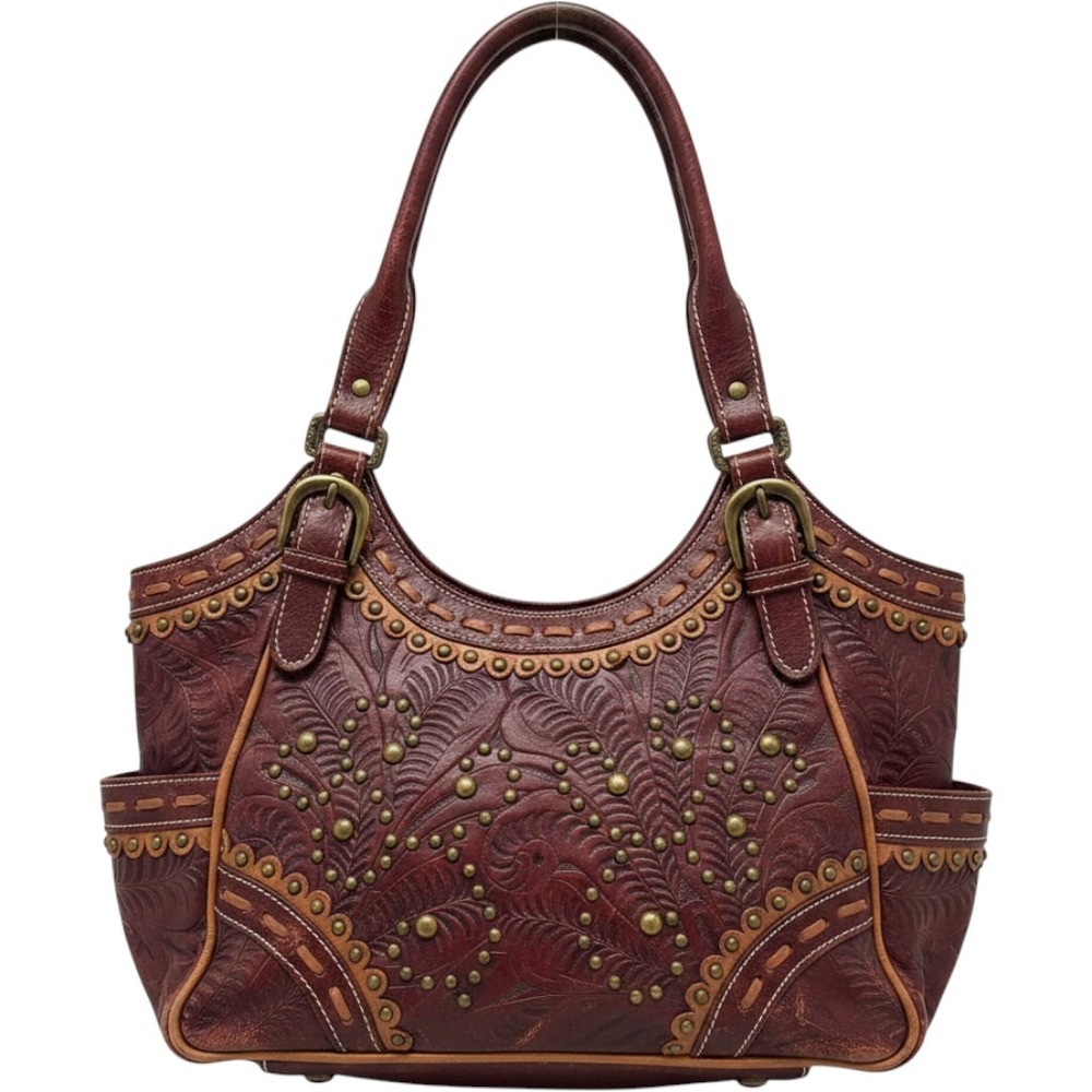 American West brown leather studded shoulder bag